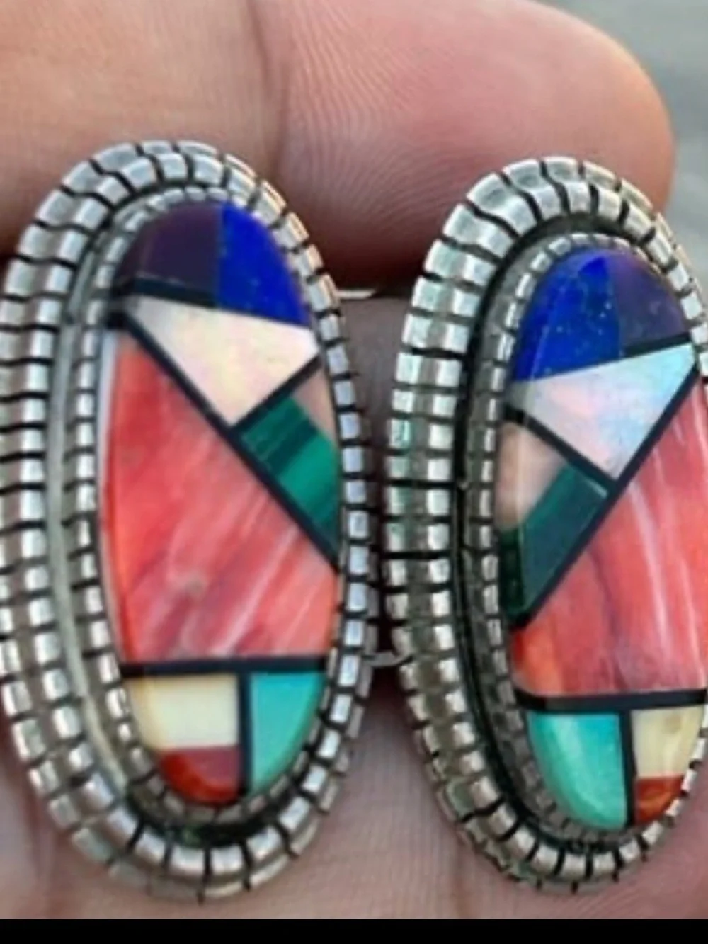 Sterling silver inlay gem Stones  Coral Natural Opal, Orange Spin clip earrings